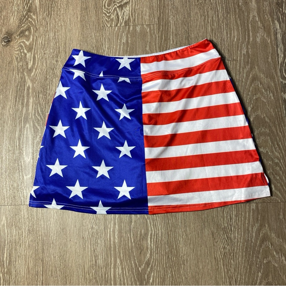 Ekouaer Patriotic Stars and Stripes Mini Skirt Large